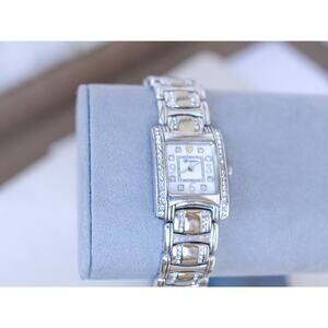 Brighton Turin Watch Two Tone Gold Silver Rhinestone Crystal Retired 7" Works